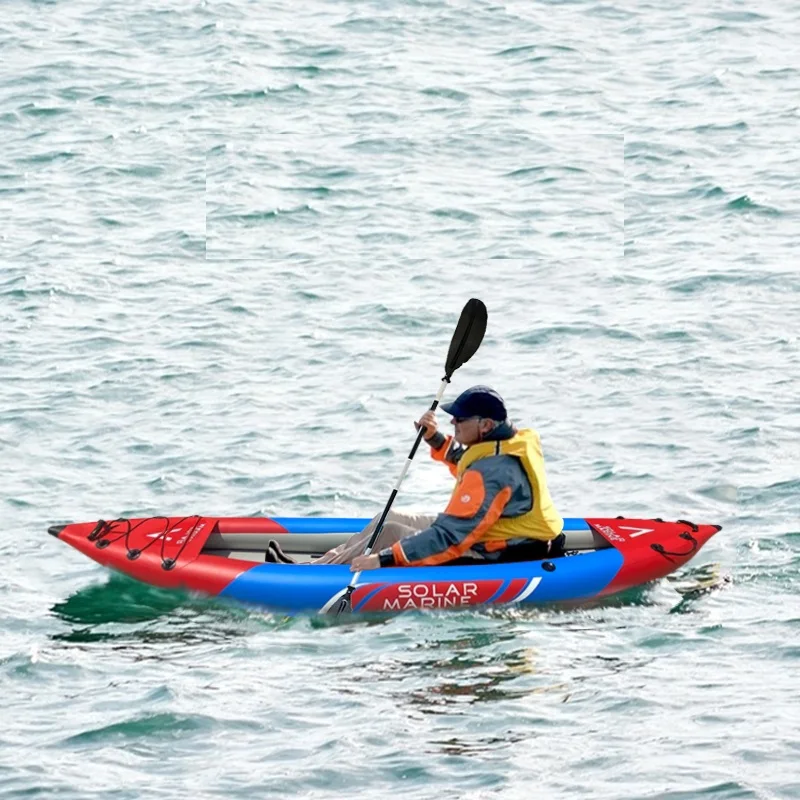 SOLARMARINE 10FT One Person Tandem Rowing Canoe Inflatable Fishing Kayak Angler Blow Up Boat with Air Pump for Fishing Touring