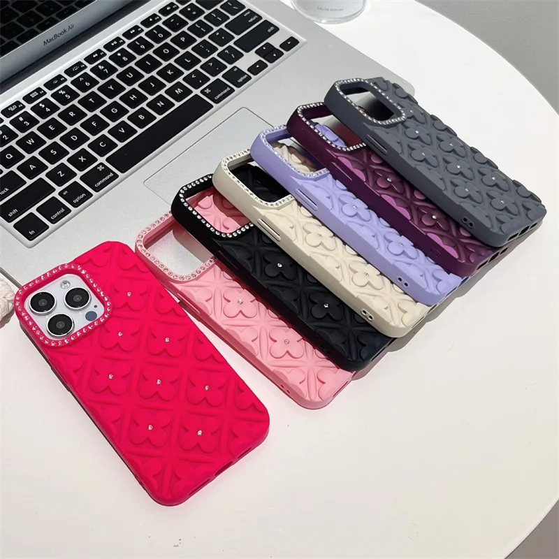 Shining Diamond Camera Lens Frame Flower Phone Case For iPhone 16 15 14 13 12 Pro Max Soft TPU Shockproof Cover
