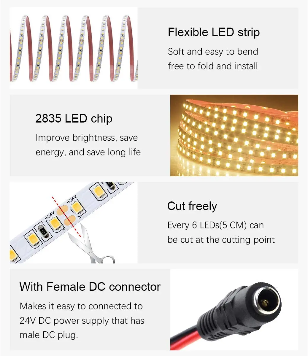 High Lumen CRI80 DC 12V/24V LED Strip Light 120leds/m 2835 Flexible led strip light 5050 ip65 12v