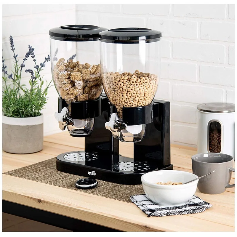 Hot sale Deals Double Dry Food Dispenser,Dual Control,Dry Food Cereal Dispenser Storage Boxes Food Container Round