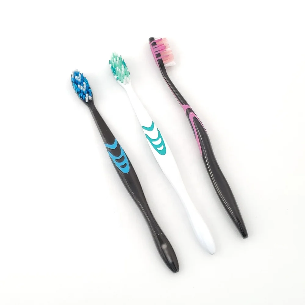 Gum care and massage rubber teeth adults soft rubber toothbrush with printed commodity logo