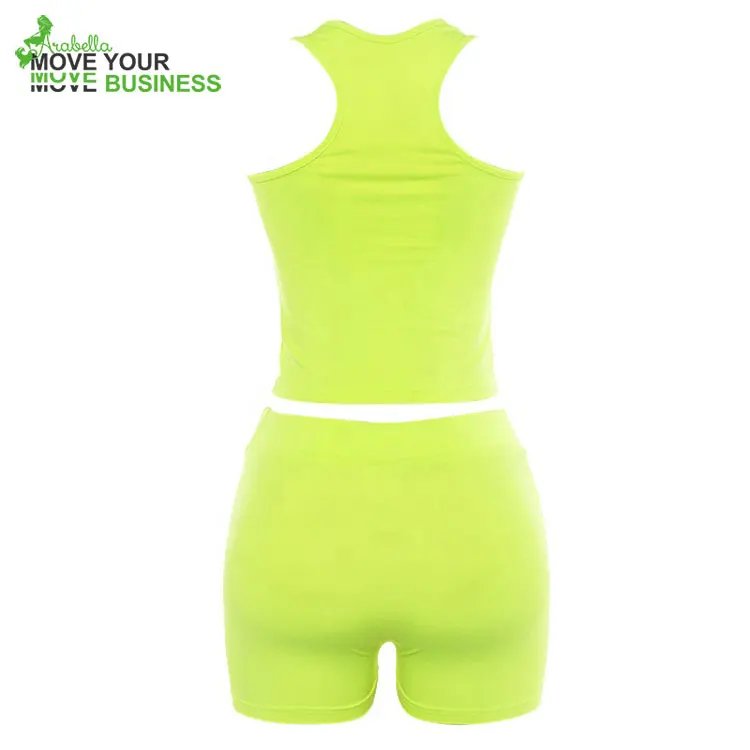Ptsports fashion outdoor women neon active wear reflective clothing two pieces crop top and short set