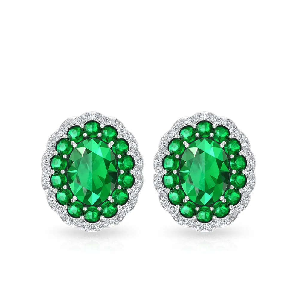 
 2.52Ct Emerald Diamond Halo Stud Earring, Color Clarity Diamond Birthstone Bridesmaid Earring  