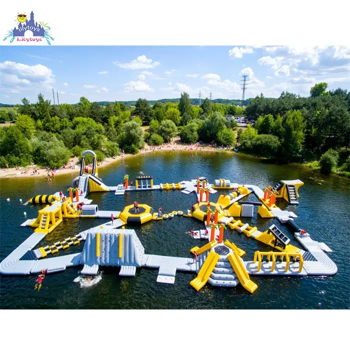 Water Floating Island Inflatable Aqua Park Commercial Inflatable Water Park With Water Slide Obstacles Course Games