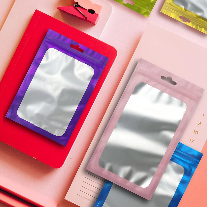 Пакеты для хранения продуктов Mylar Ziplock с защитой от градиента цвета и запаха прозрачным окошком упаковка кофейных зерен конфеты розово-фиолетовый