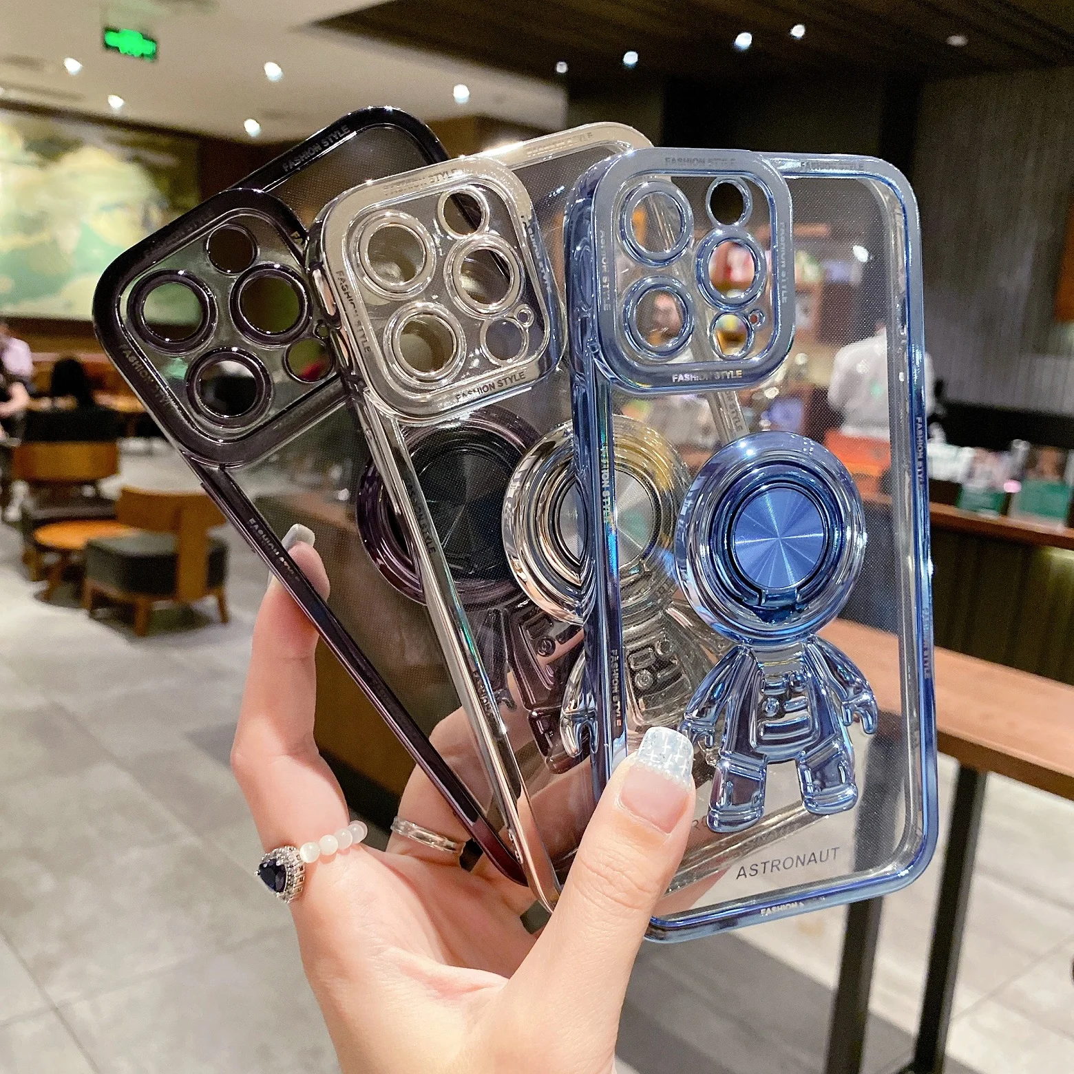 3D Spaceman Phone Case High Quality Electroplate TPU Clear Phone Case Cute Cell Phone Case For iPhone 14 Pro Max