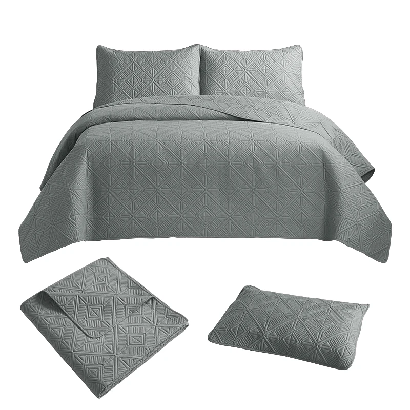 Ultrasonic Bedspread Set Reversible Coverlets Quilts Embossed Bed Cover Bedding for Bedroom
