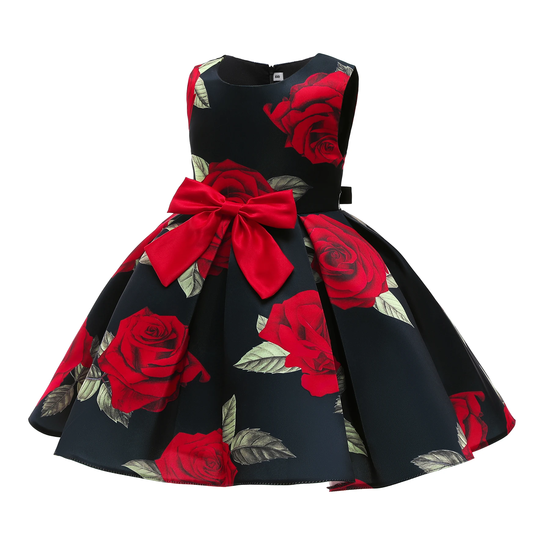 High quality Kid clothes baby print dresses modern flower girls dress 8126