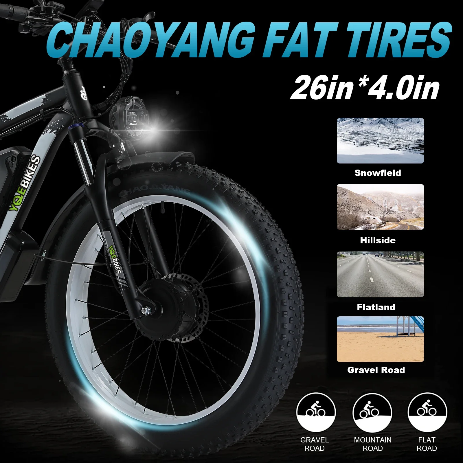 YQEBIKES Adult 2000W Powerful Electric Bicycle Dual Motor 26inch 48V 23Ah Lithium Snow Mountain Bike Full Suspension Ebike