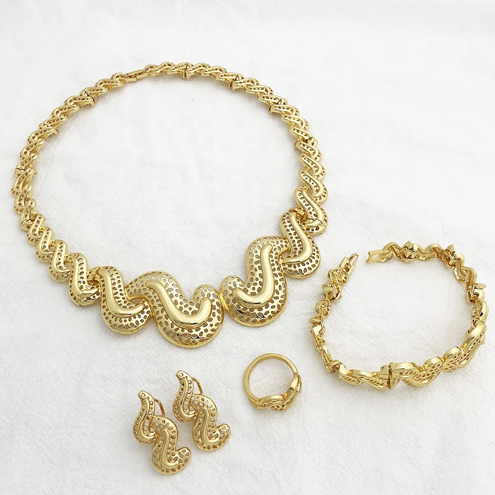 Juepei design dubai jewelry set luxury with special pattern dubai gold jewelry set