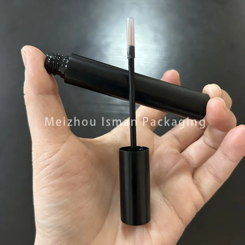 2024 hot sale 5ml round metal aluminum matte sliver black blue eyeliner container packaging eyelash bottle tube with wands brush