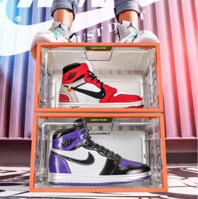 Drop Front Clear Stackable Shoe Box with Magnets Acrylic storage Shoe Box Transparent Taizhou custom Display Sneaker box case