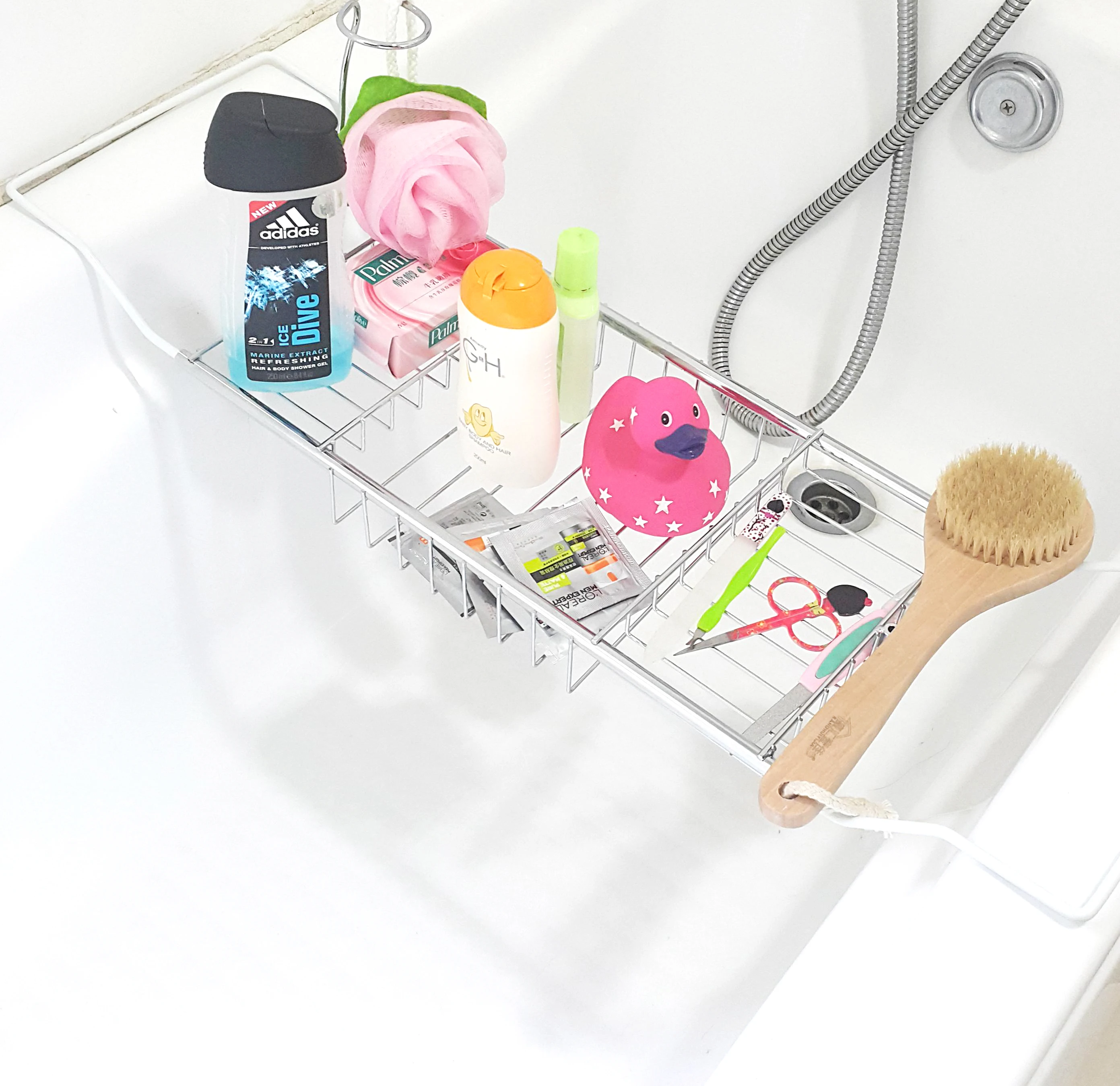 
Luxury Carbon steel Bathtub Accessories Extendable Bath Organizer Tub Shelf with Reading Rack Bath Tub Tray 