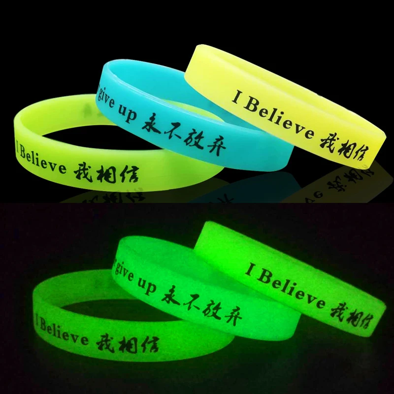 Luminous rubber wristband custom silicone wrist band fluorescent rubber hand custom silicone bracelet glowing in the dark