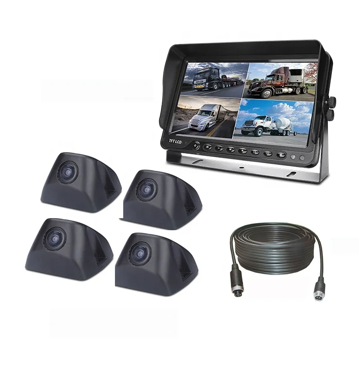 Truck Blind Spot Back-up Camera 7 Inch Split Quad Reverse Monitor Big Car 360 Panoramic System