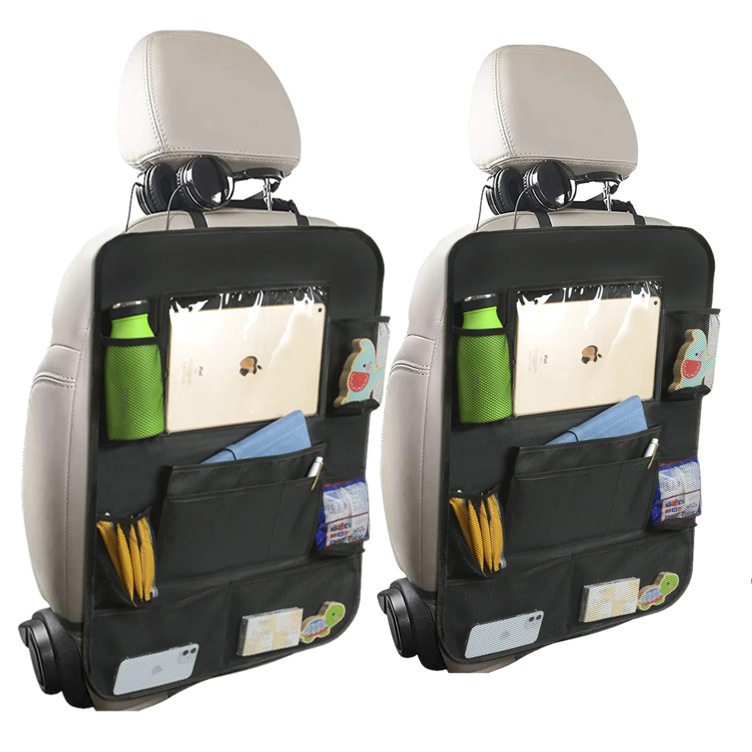 Trunk anti-kick hanging organizer bag car storage backseat with touch screen tablet