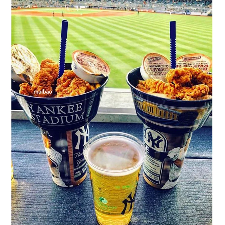 Custom disposable plastic drink and snack cups with straws stadium tumbler cup with top bowl fried chicken fries tray cup holder