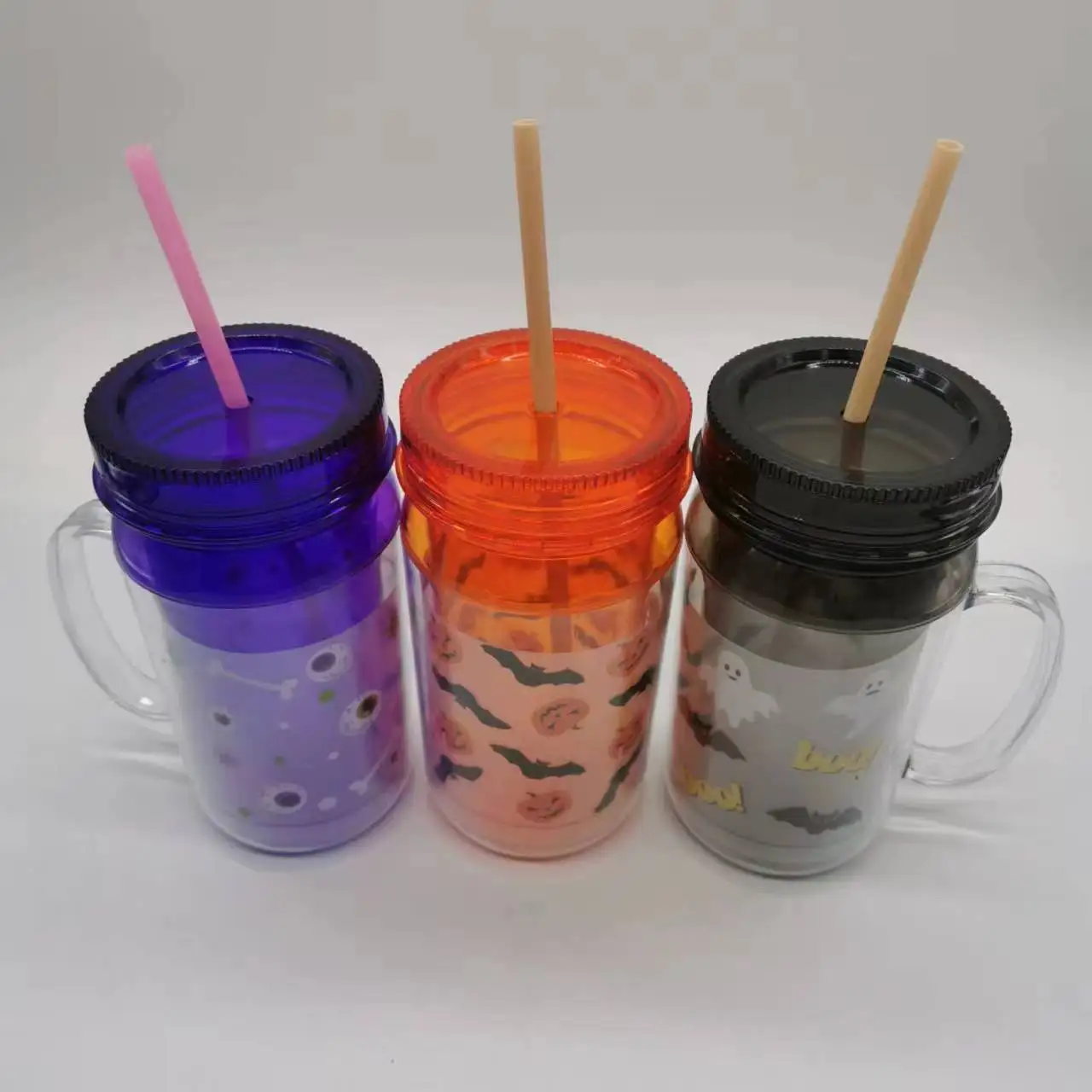 Halloween large capacity plastic water bottle with straw and pattern marking reusable drinking bottle for bar parties
