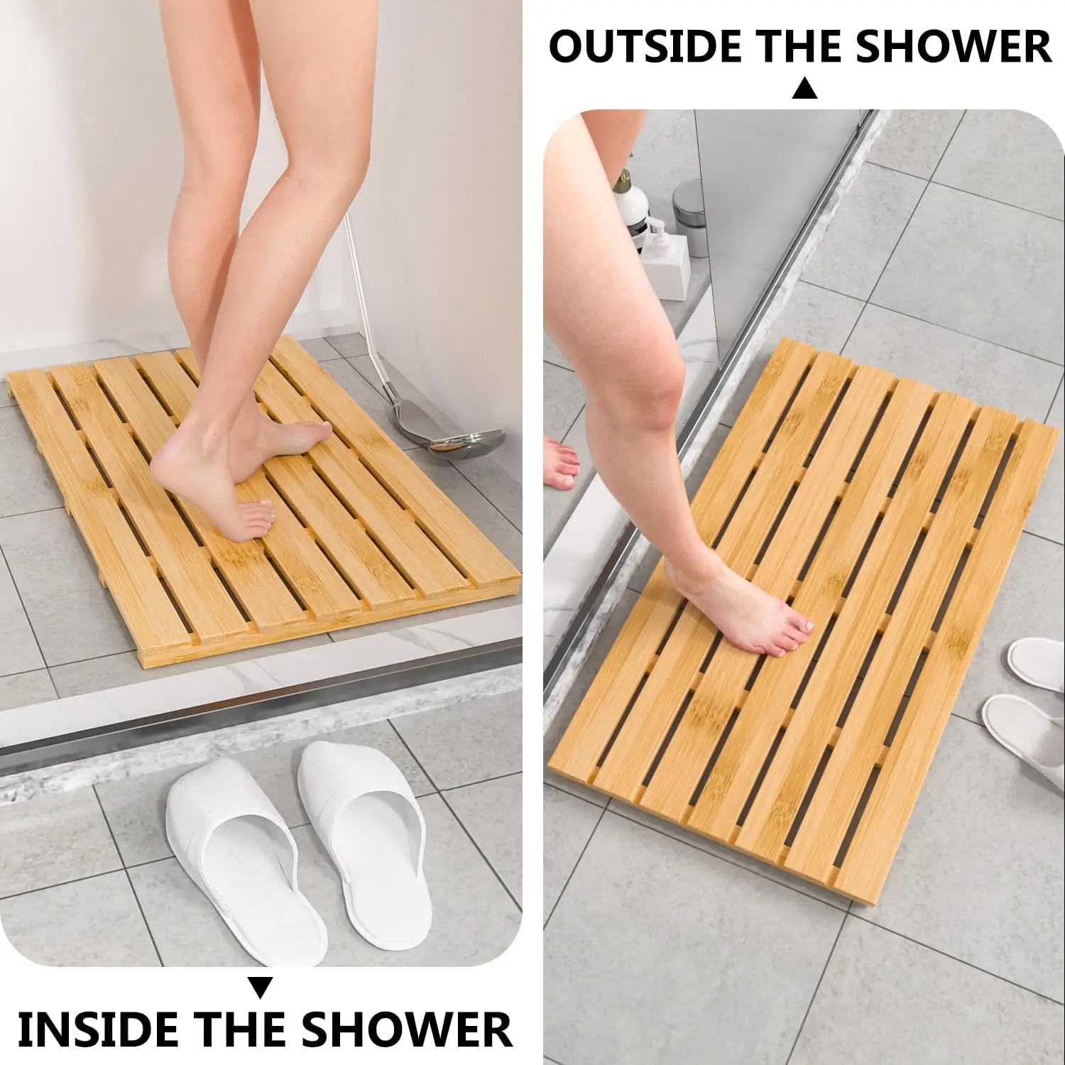 Bamboo Bath Mat for Bathroom Non-Slip Bamboo Sturdy Water Proof Bathroom Carpet for Indoor or Outdoor Use