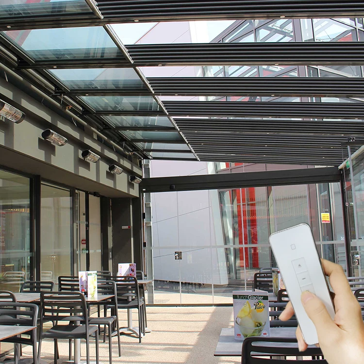 Europe Johannesburg Retractable Porch Covered Aluminum Framing Patio Sliding Electric Gatw Glass Roof Gazebo