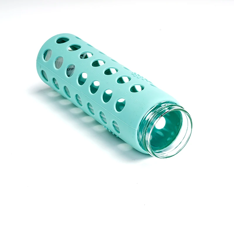 Wholesale custom reusable colorful glass water bottle with silicone sleeve