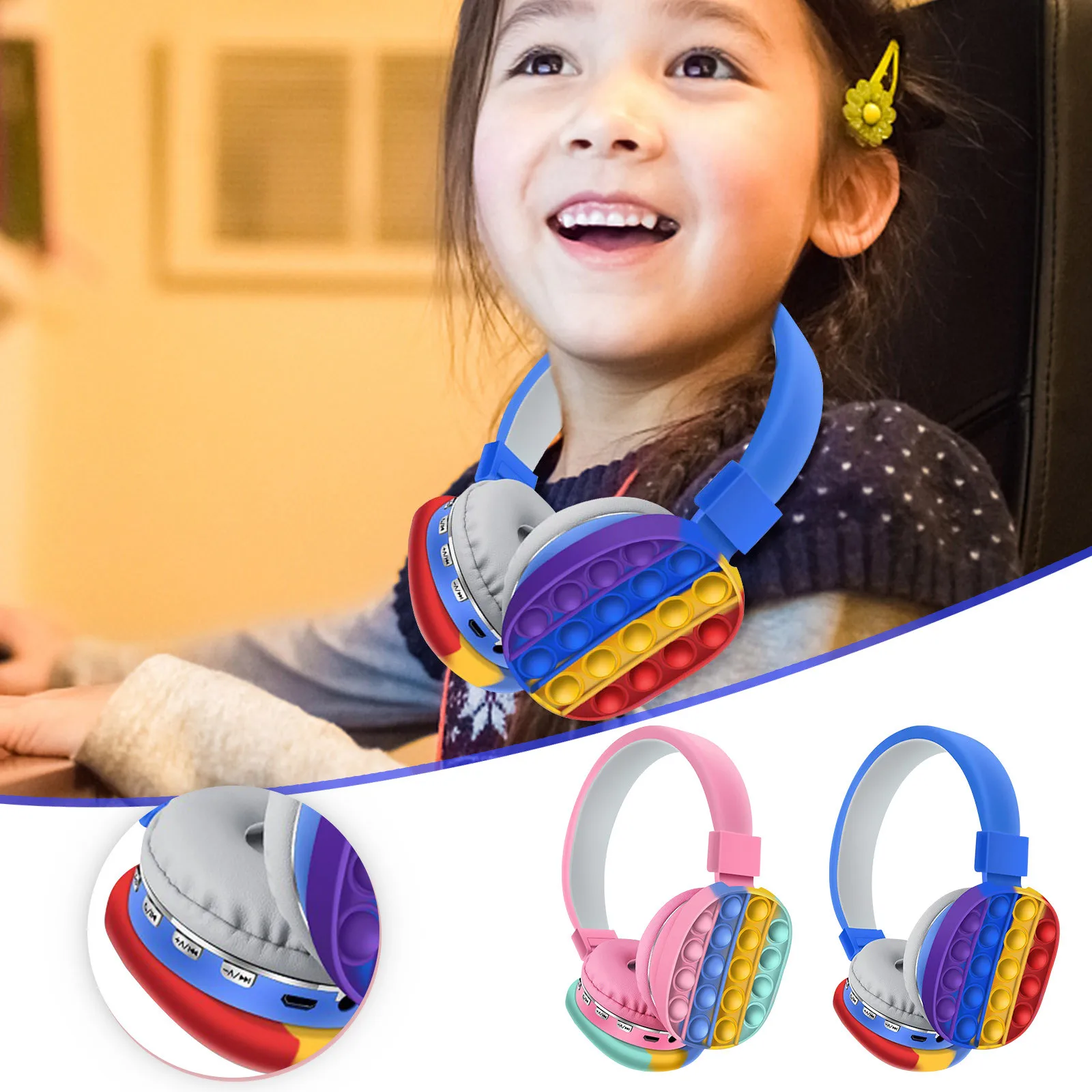Customized New Design Push Bubble Popper Fidget Toy Wholesale Headset Fidget Wireless Silicone Reliver Stress Fidget Headphones