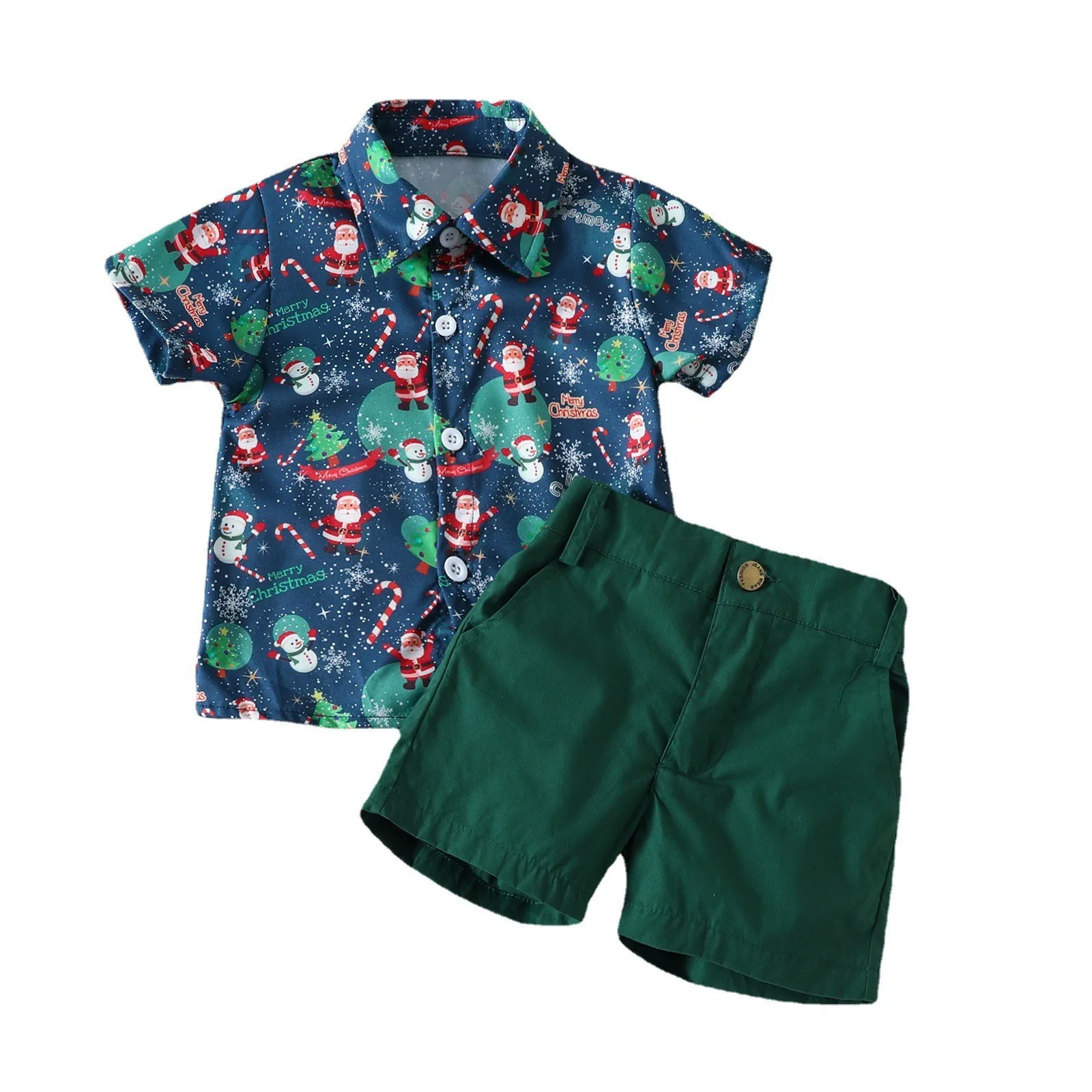 New Pattern Autumn Shorts Set Clothes Short Sleeve Short Pants Christmas Costumes Boy Shirt Suit