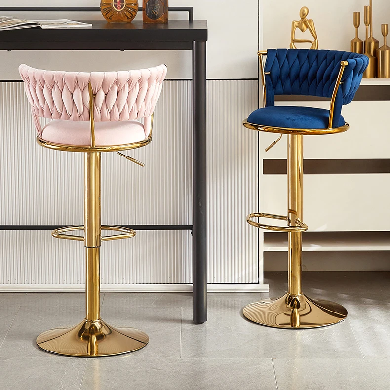Bar Chair Nordic Tall Counter Furniture Gold Metal Velvet Back Luxury Kitchen Leather Modern High Stool Bar Chairs For Bar Table