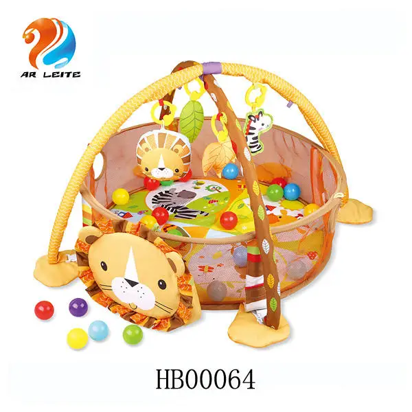 Wholesale  baby game 2 In 1 Activity Gym Ocean Ball  play Mat Activity Educational  Soft Lions Game Mat With 30pcs ball