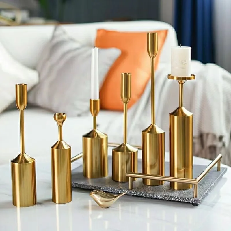 Modern Luxury Iron Metal Candle Holders Wedding  Gold Pillar Candle Holder Set Home Party Candles Decorative Candlestick