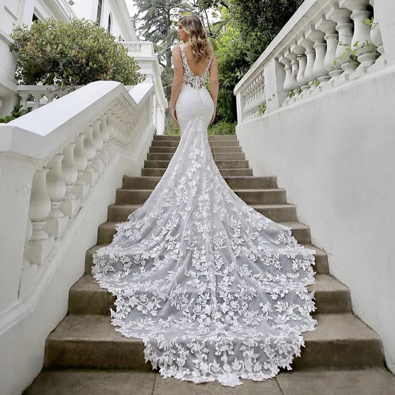 Винтажная длинная шлейфовая Русалка vestidos de novia baratos Sexy elegante новый дизайн 2024 с открытой спиной Vestidos De Novia