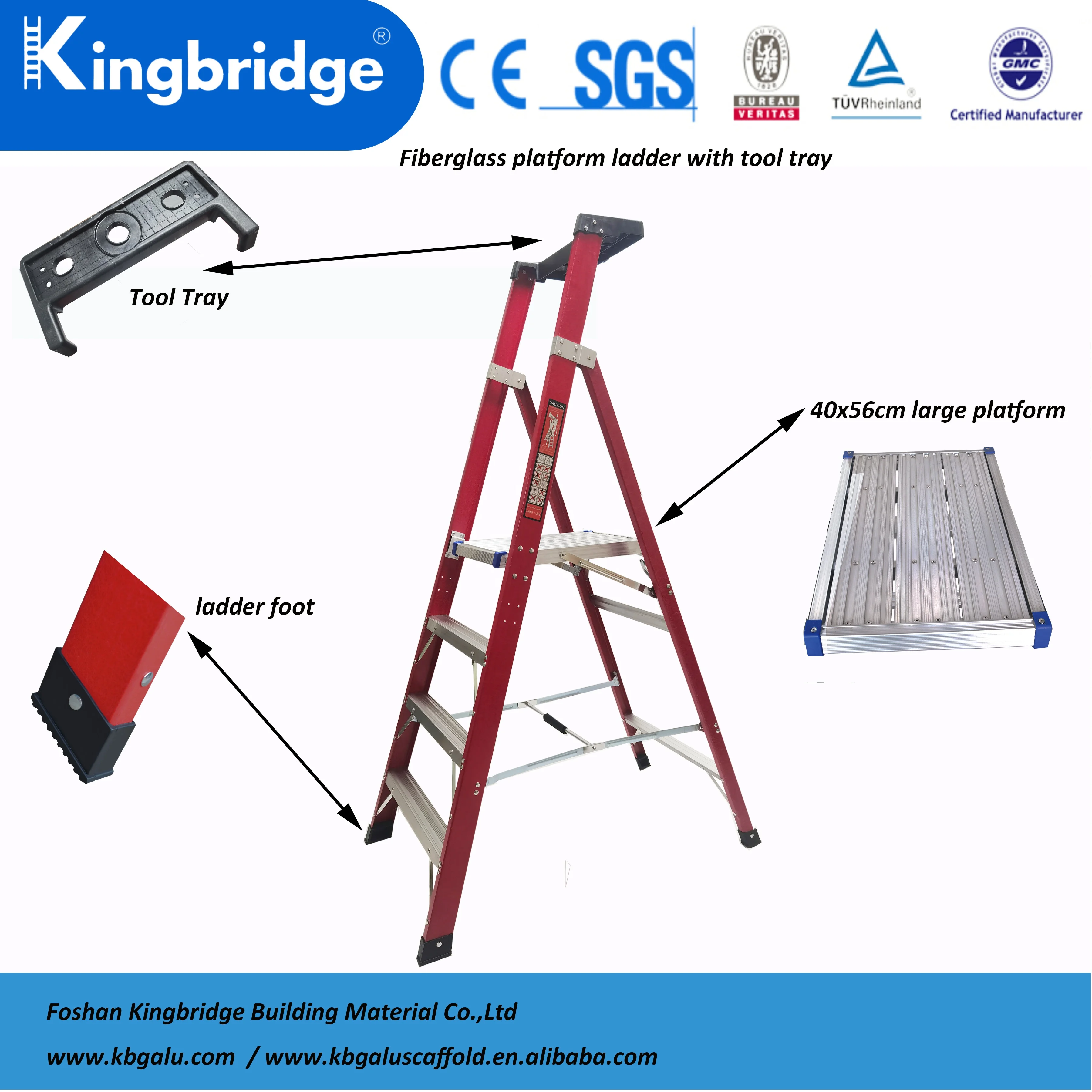 Kingbridge полная изоляция портативная Стекловолоконная Складная платформа лестница с подносом для инструментов Мобильная безопасная