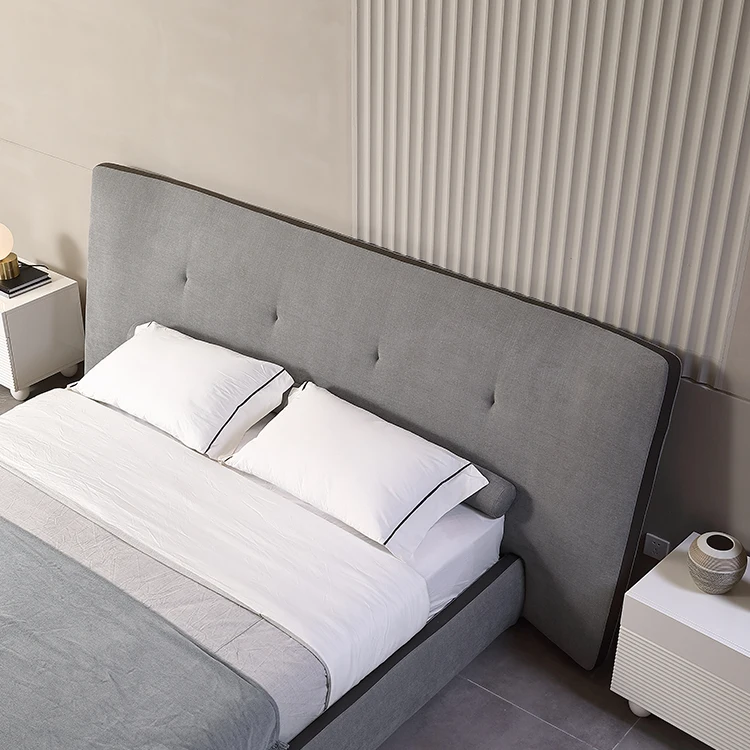 high quality bedroom furniture luxury high headboard grey fabric bed latest designer modern double bed