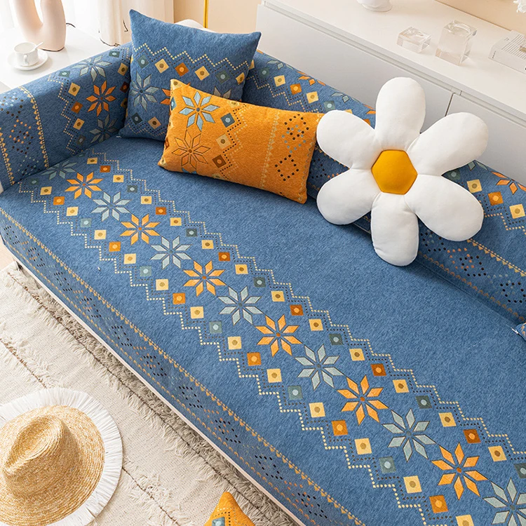 Benyi carpet sofacover customization printed sofa cover bohemia style diamonds patterns chenille sofa cover for home decor