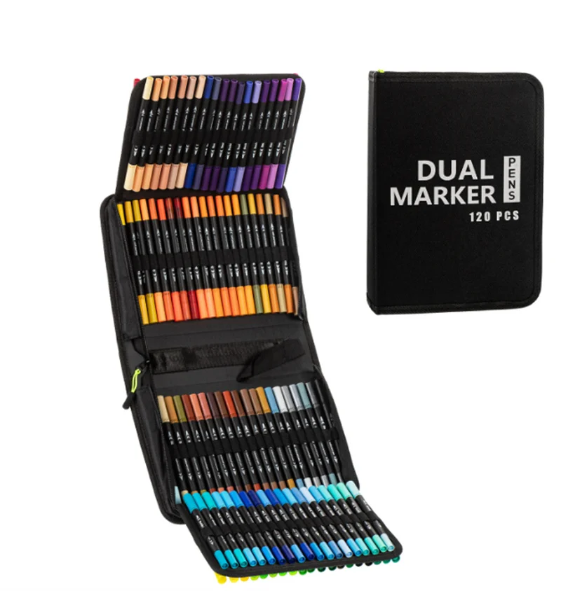 Hot sales double-tip markers set markers 120 colors Washable soft-head water-based paintbrush
