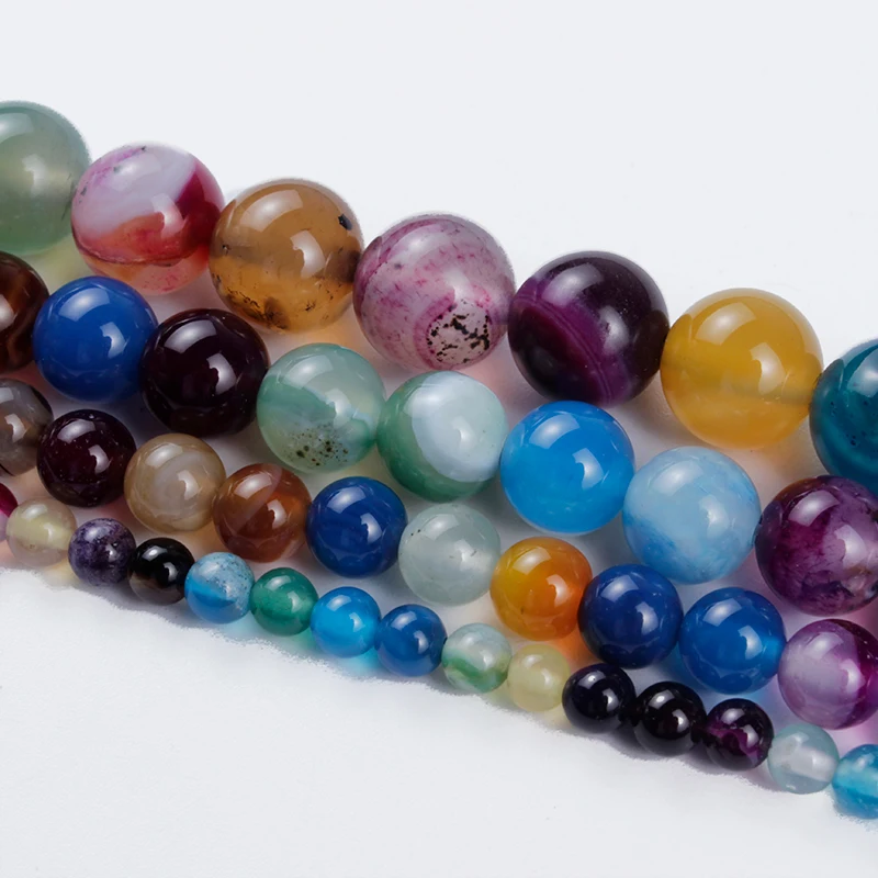 Natural Stone Beads Colorful Striped Agate Round Stone Beads 4/6/8/10/12mm for DIY Jewelry Bracelet Neckalce Accesories