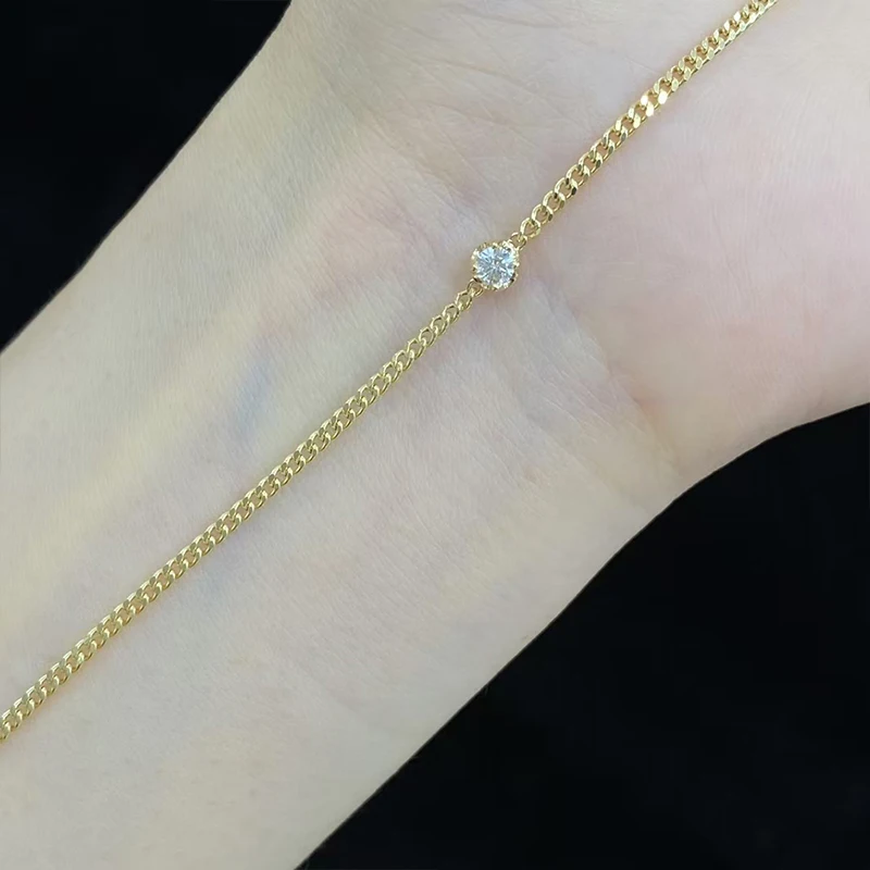 New Arrival 18K Pure Gold CVD HPHT Diamond Cuban Chain Bracelet Solitaire Bubble Diamond Bracelet with Cuban Link Chain