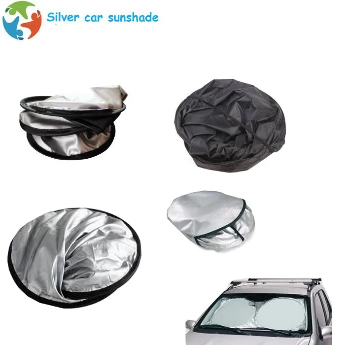 Silver color polyester front windshield umbrella sunshade car pop up sunshade