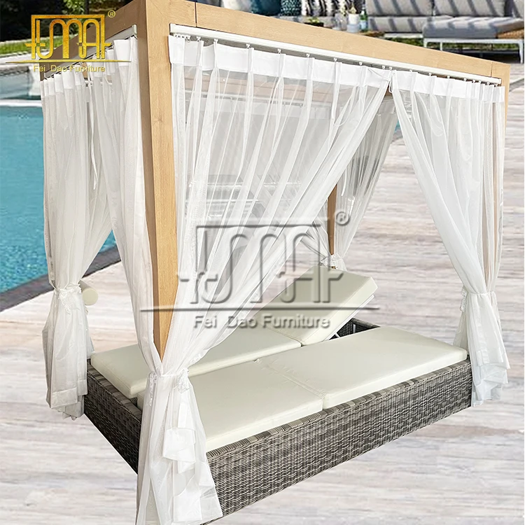 Teak wooden outdoor garden outdoor teak pool side outdoor daybed with canopy