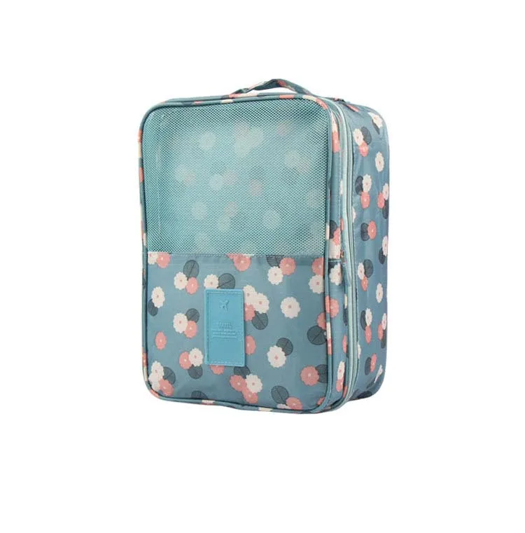 wholesale waterproof fashion custom printing nylon or polyester wholesale travel shoe bag with zipper