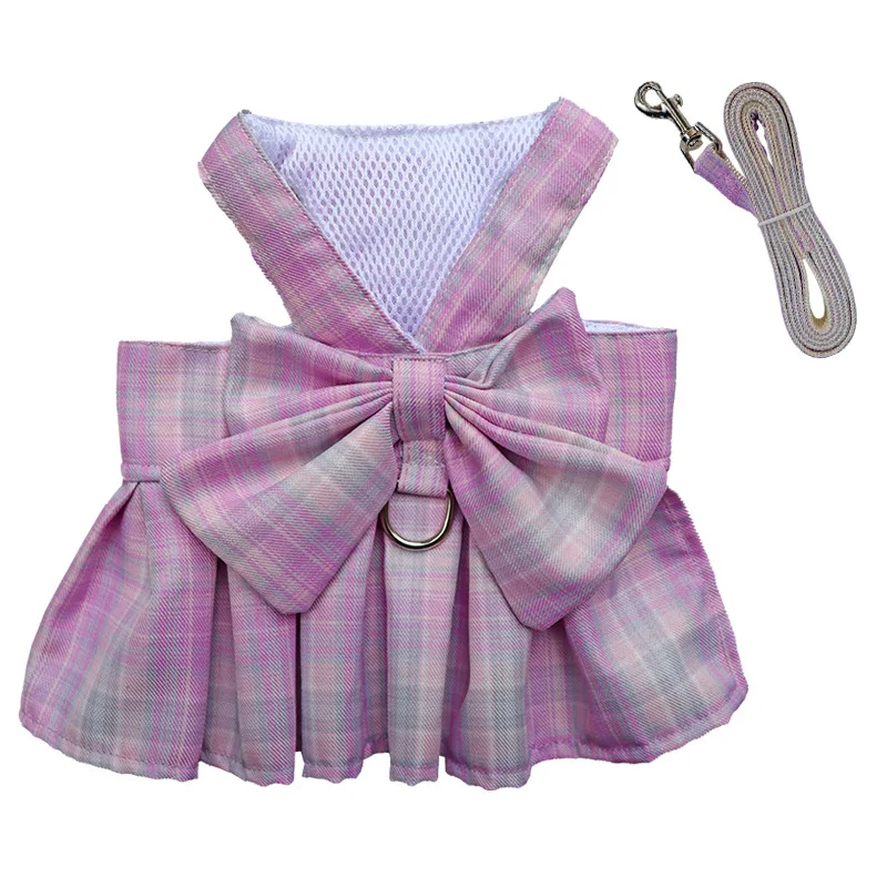 JK plaid skirt Pet traction rope fashion and adjustable  dog harness