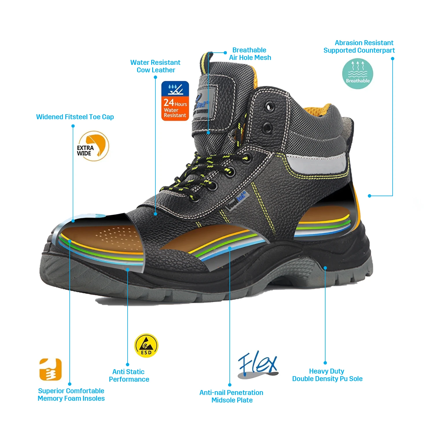 Vaultex S3 ESD Industrial Cow Leather Security Welding Shoes Safety Steel Toe Work Boots Oil-Resistant Safety Shoes For Men