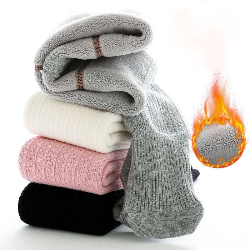 Sherpa fleece plush lining warm seamless leggings with feet ribbed cable knitting 0-8 years baby kids winter thick tights