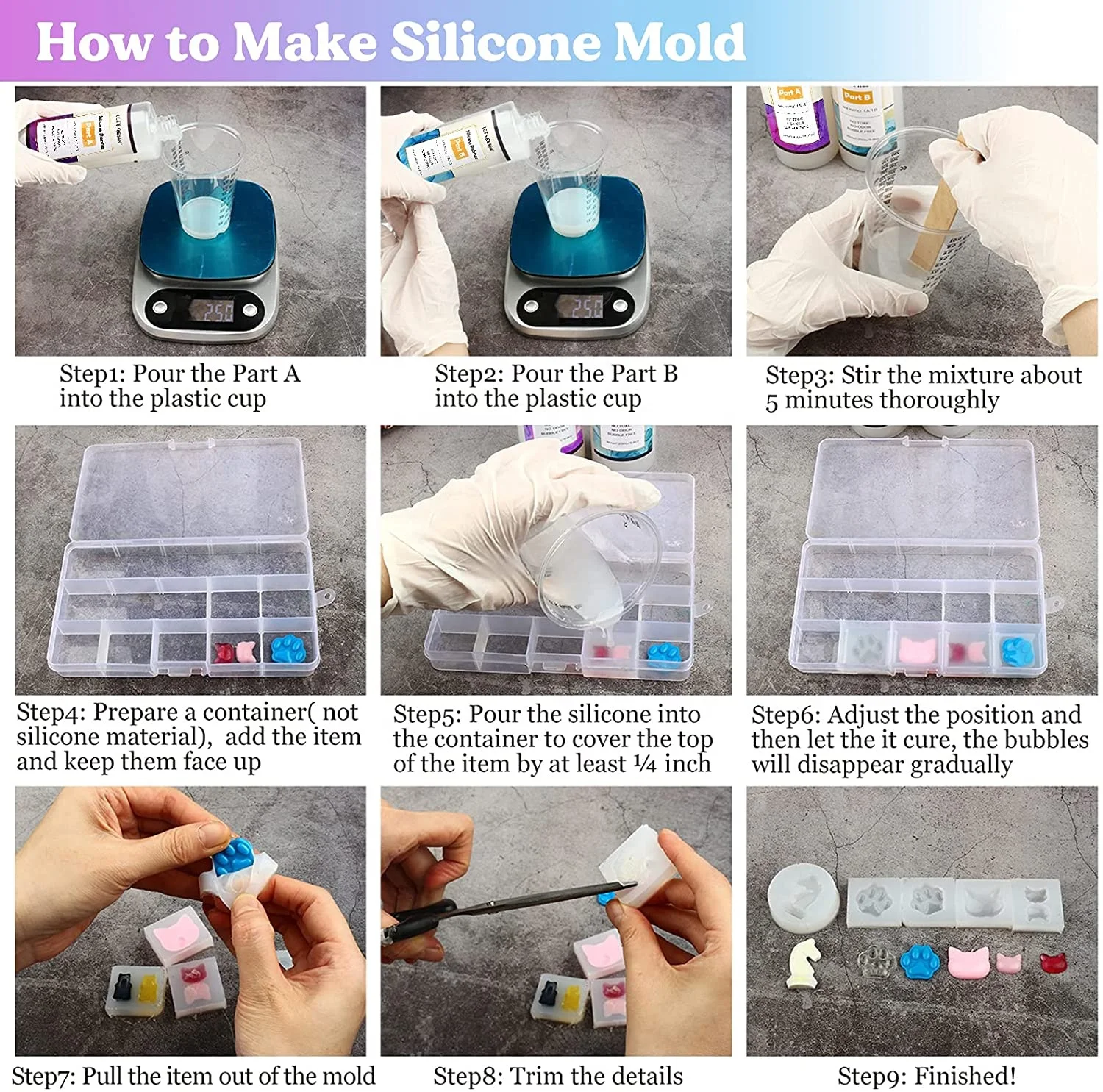 Silicone Mold Making Kit Non-Toxic Translucent Clear Liquid Molding Silicone Kit for Silicone Molds