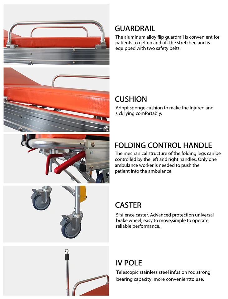 New Style Aluminum Alloy Ambulance Stretcher Hospital Stretcher For Ambulance With Wheels