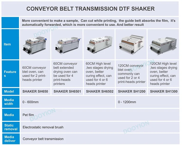 Large format dooyion 120cm conveyor belt type dtf powder shaker and dryer for t shirt