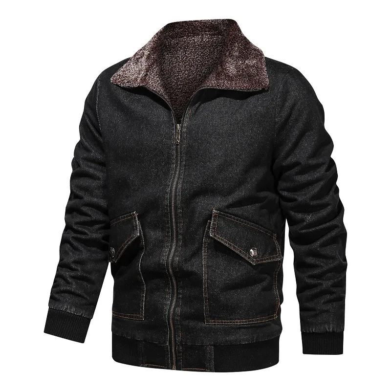 
Men Denim Jacket Trendy Winter Warm plus Fleece Coats Outwear Fashion lapel collar Jean Jackets Cowboy 