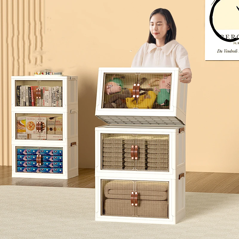 Wholesale Double Open Door Stackable Household Transparent Large Capacity Clothes Storage Box Folding Plastic Box With Wheel