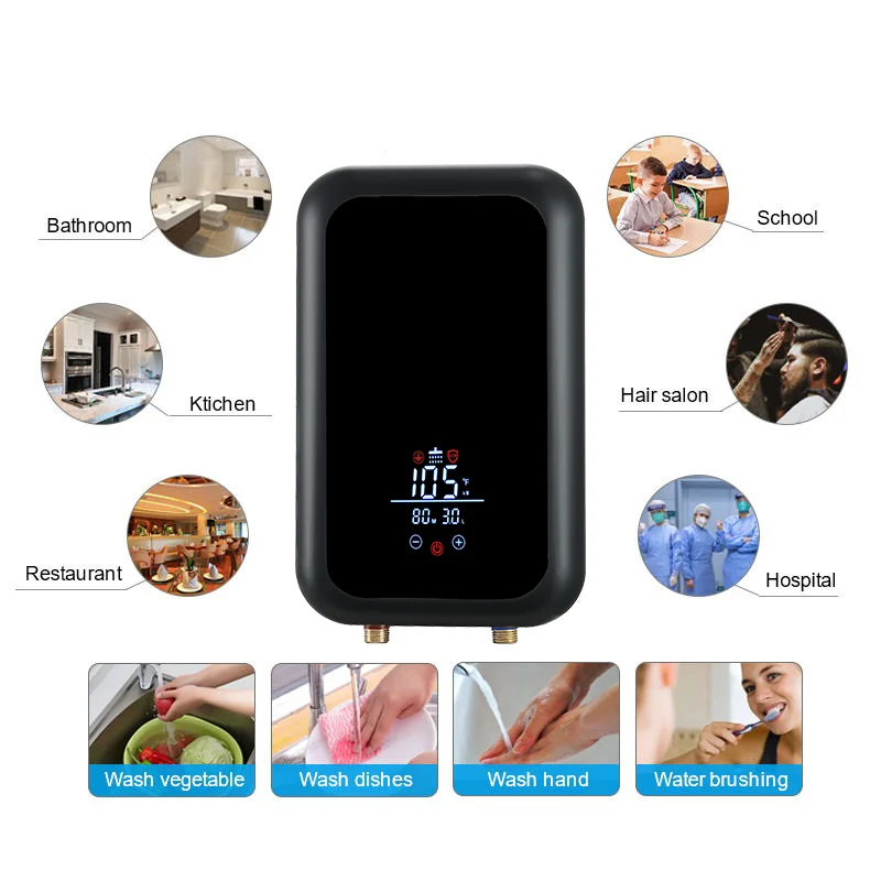 HOT Cheap Plastic Tankless 3500W/5500W/6000KW 110V/220V Hot Water Kitchen Instant Electric Water Heaters With Shower Head