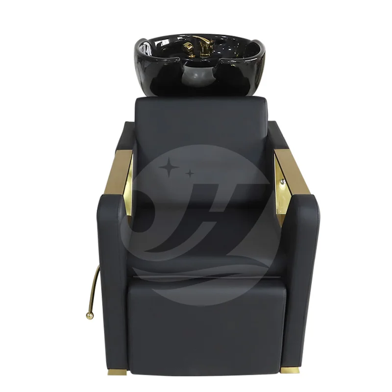 Modern Shampoo chair backwash unit / shampoo bowl and chair hair salon furniture / salon black shampoo chair